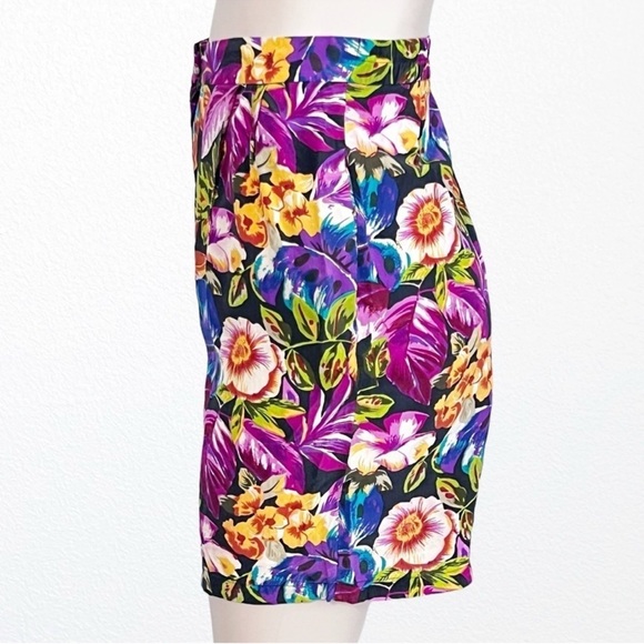 Silk Tropical Print High Waist Bermuda Shorts SZ M - Picture 6 of 8